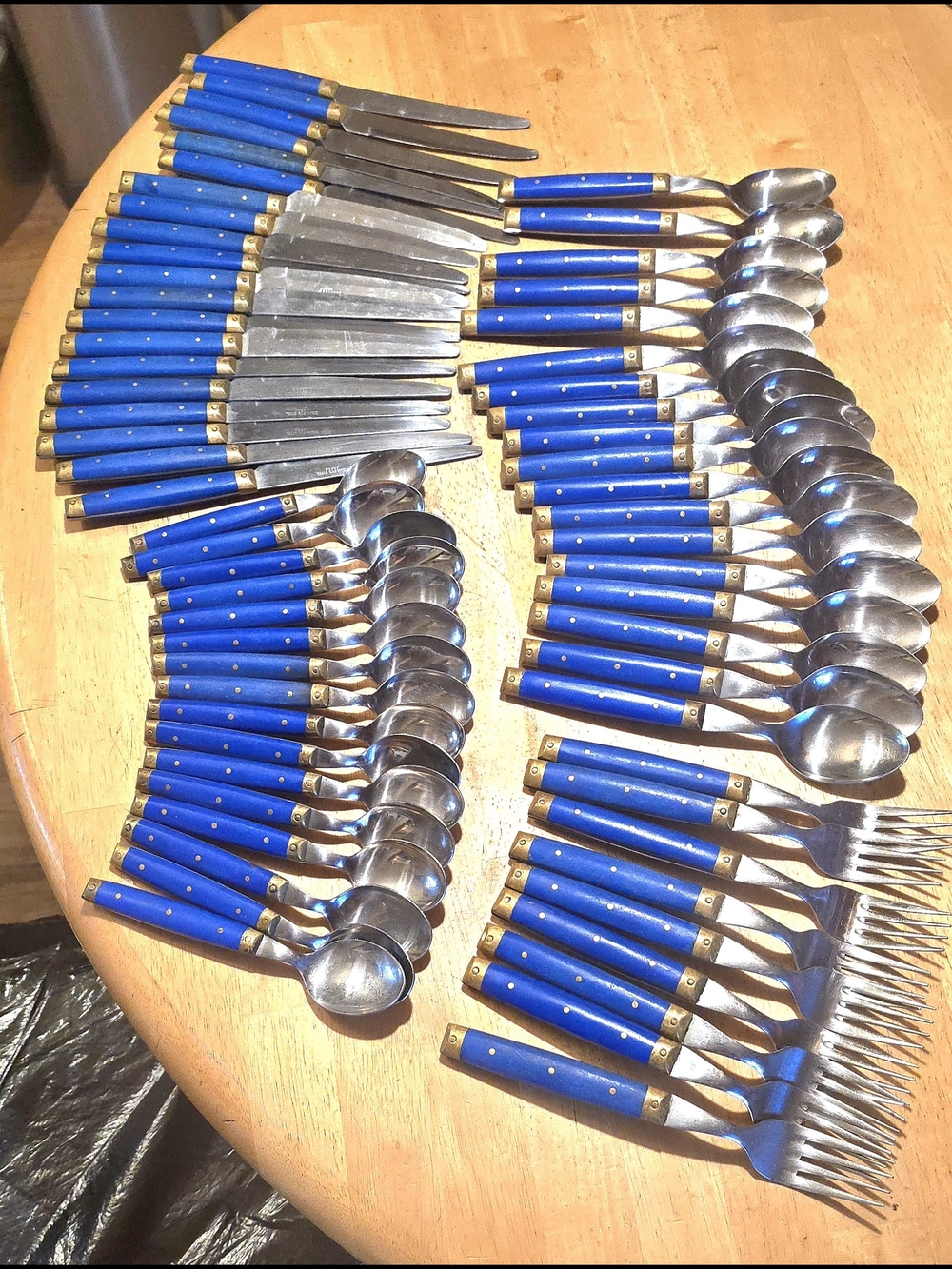 Vintage Blue and Brass French Bistro Style Flatware Set